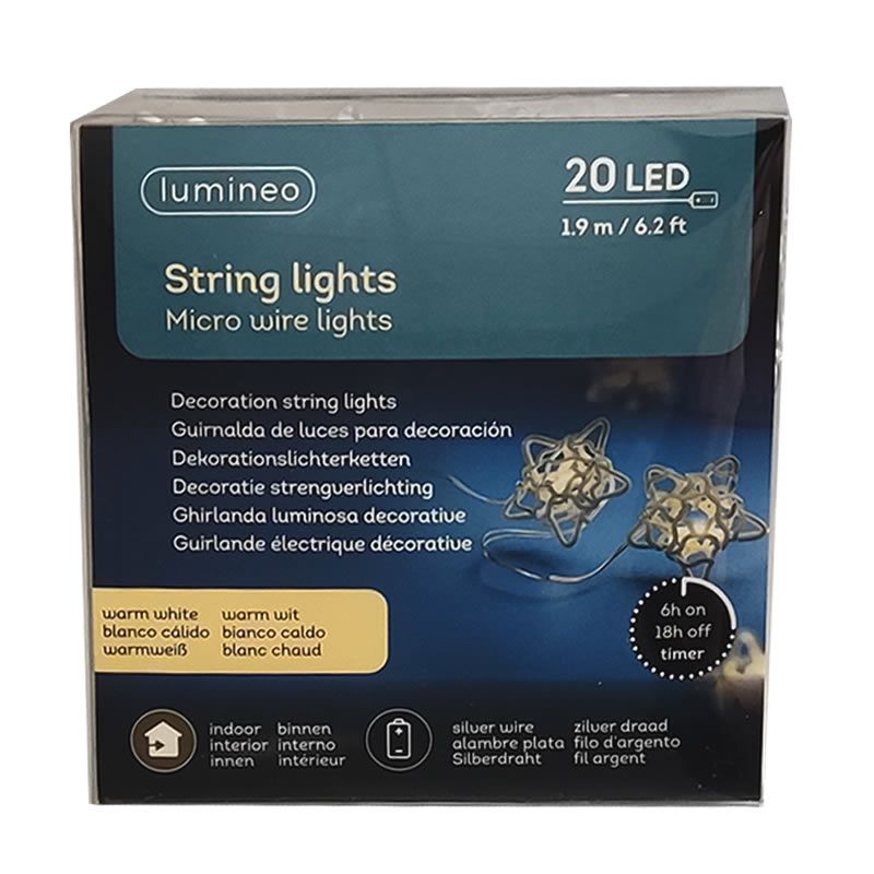 Kerstverlichting Ster Wit 20 LED 1 9 Meter