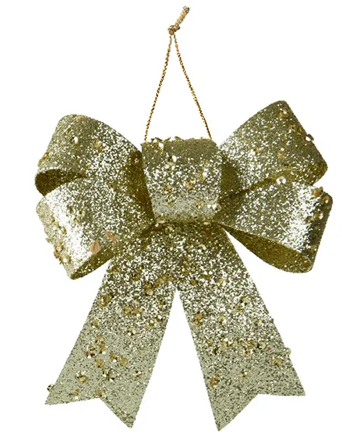 Decoratie strikje glitter goud 11 cm (1 stuk)