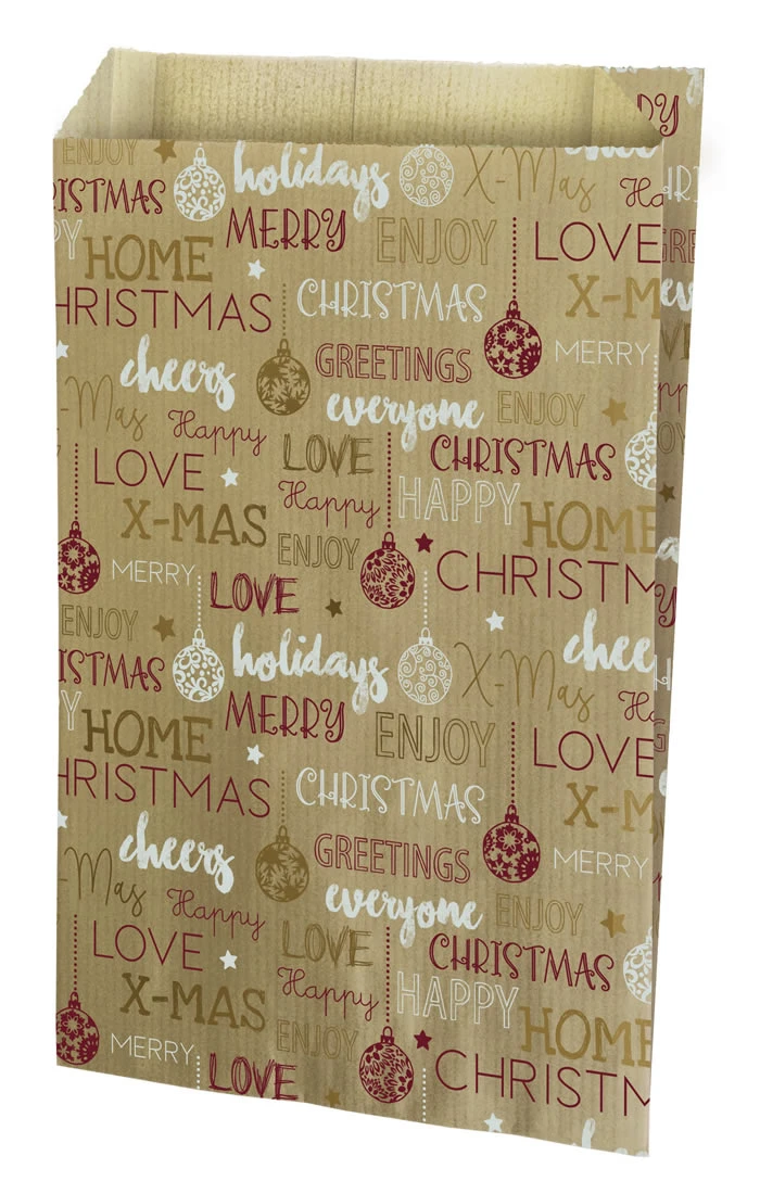 Kraft zakjes christmas message 12 x 20 + 4,5 cm (150 stuks)