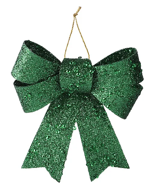 Decoratie strikje glitter groen 11 cm (1 stuk)