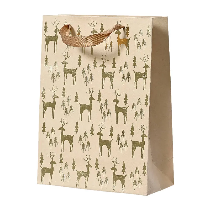 Kersttasjes rendier kraft goud 18 x 8 x 24 cm (6 stuks) 