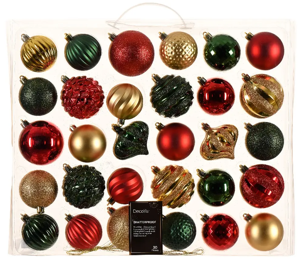 Kerstballen set rood goud groen (30 stuks)