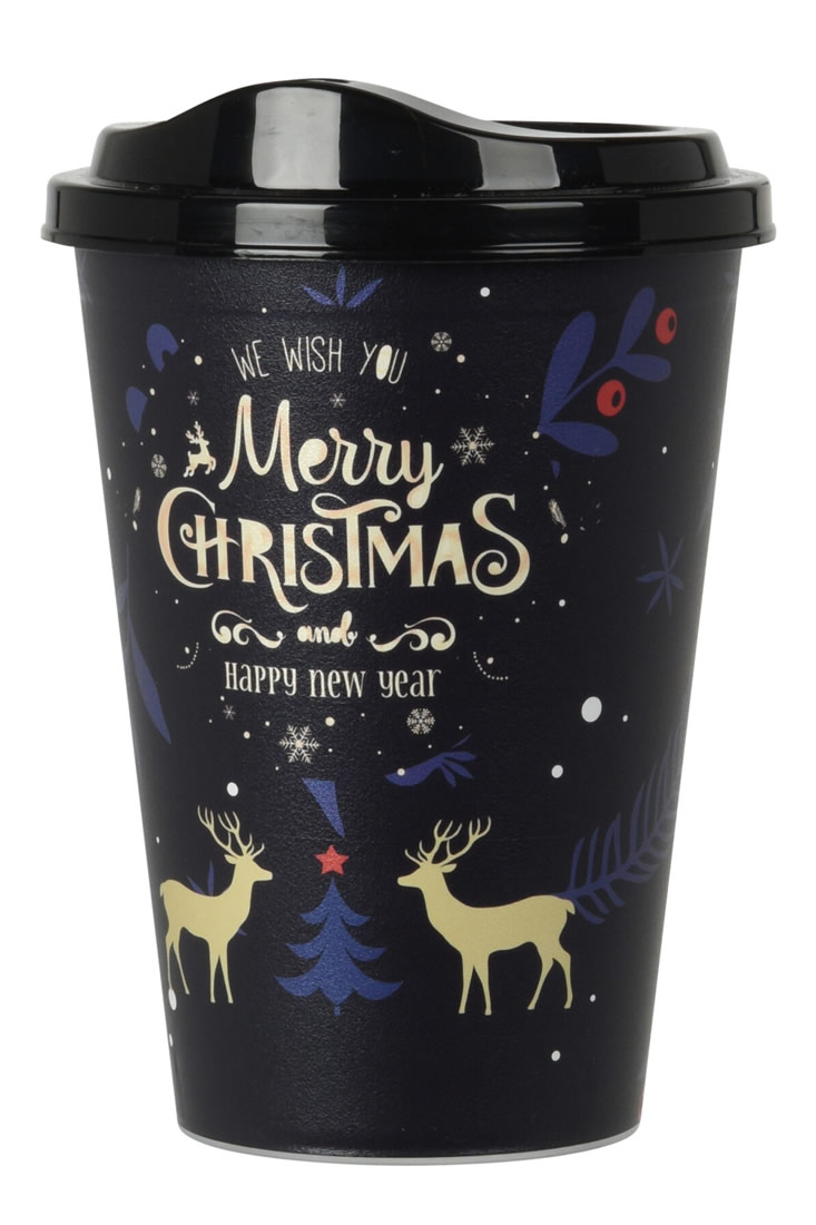 Koffiebeker to go zwart Merry Christmas 500 ml (per stuk)