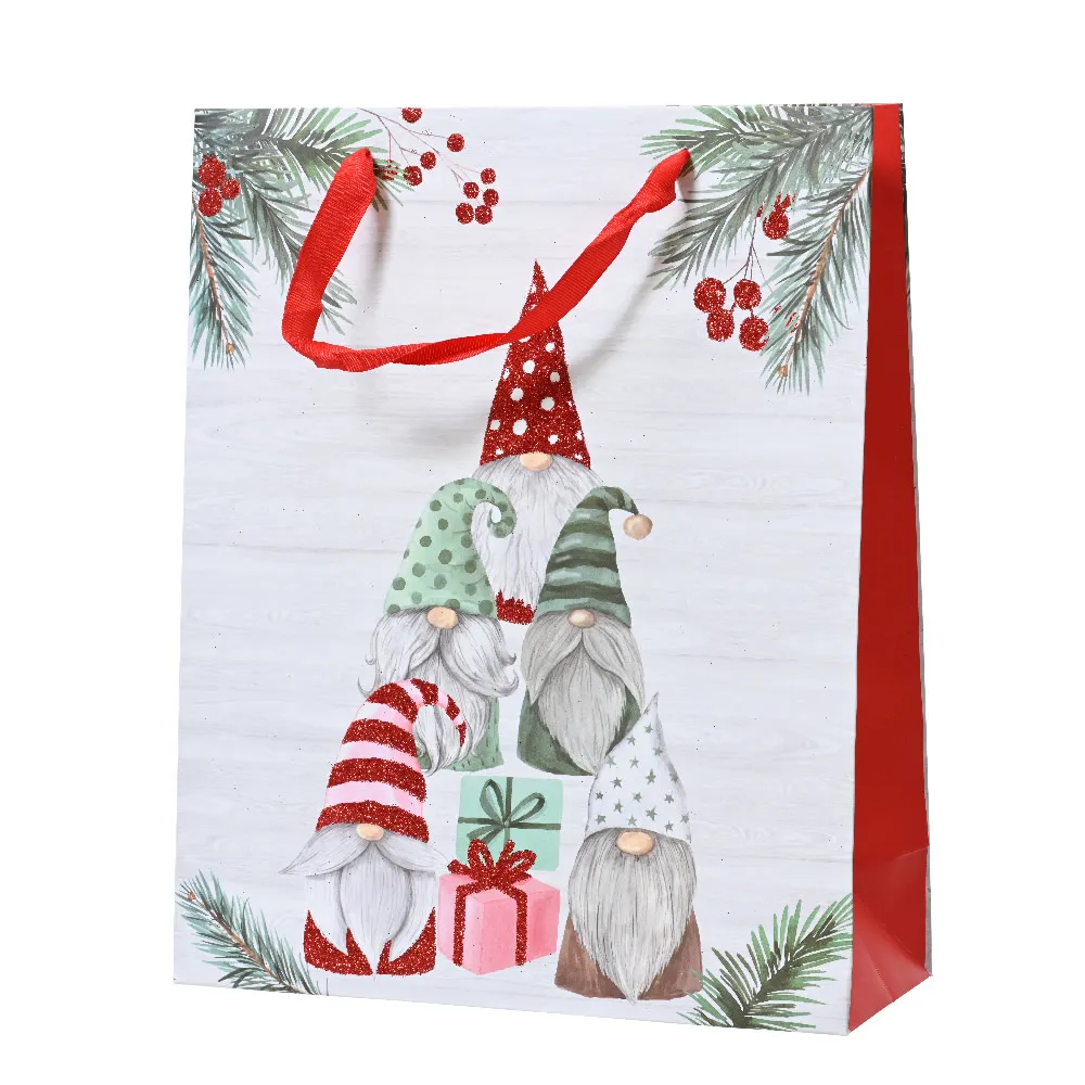 Kersttasjes gnomes rood groen 26 x 10 x 32 cm (6 stuks)