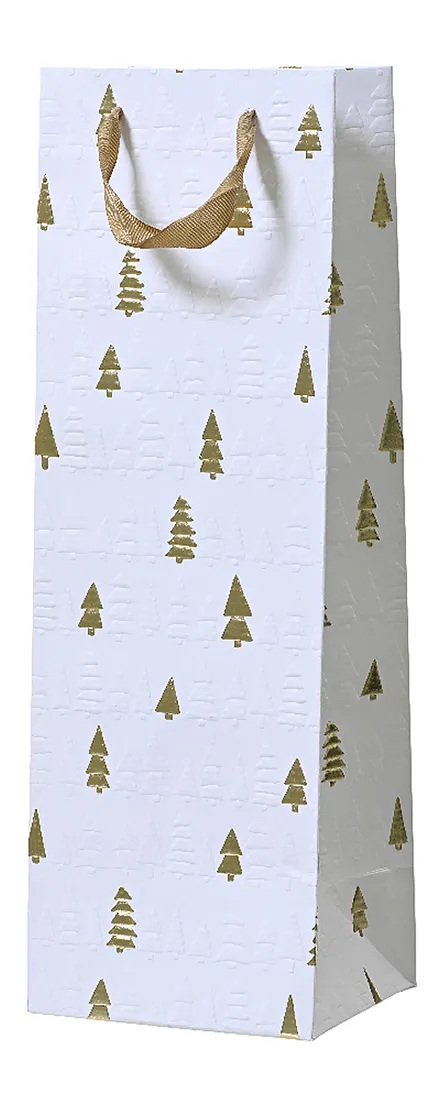 Wijnflestasjes kerstboom wit goud 12 x 10 x 36 cm (6 stuks)