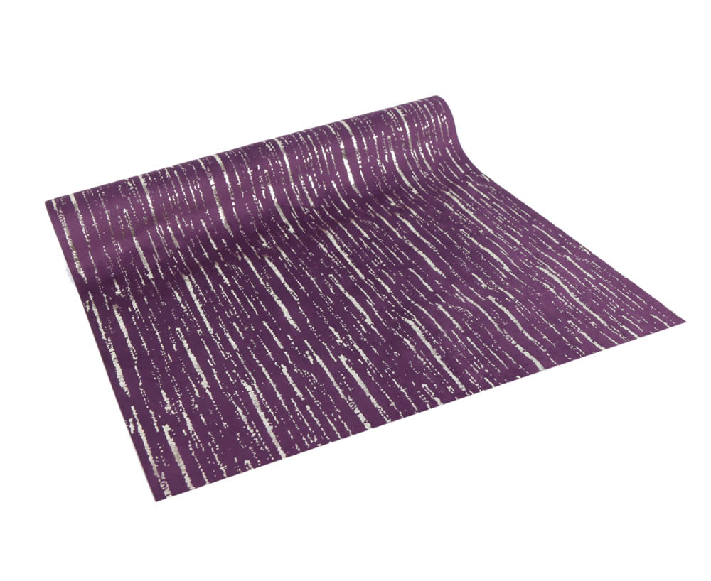 Tafelloper velvet stripes aubergine 35 cm (2 meter)