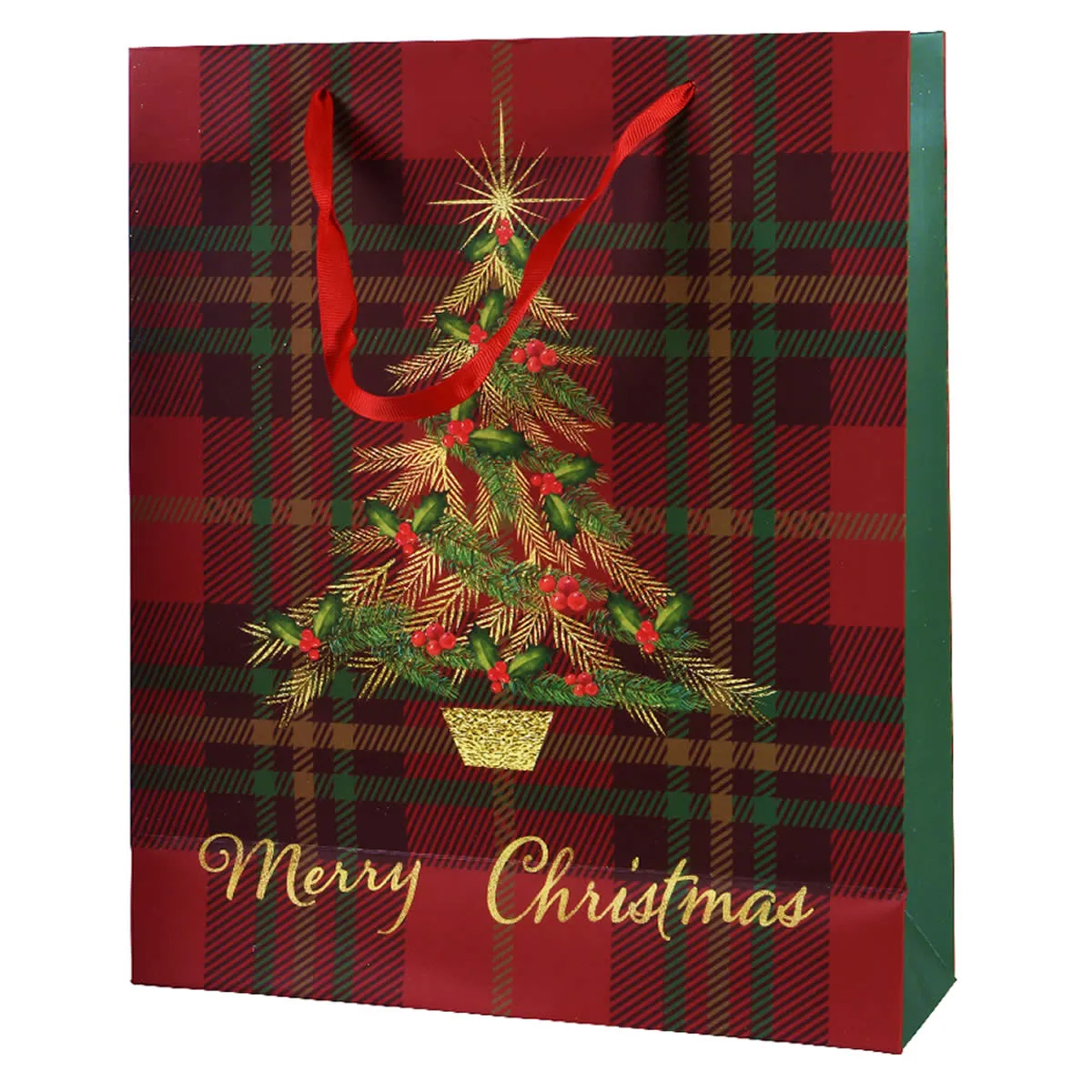 Kersttasjes schotse ruit rood 26 x 10 x 32 cm (6 stuks)