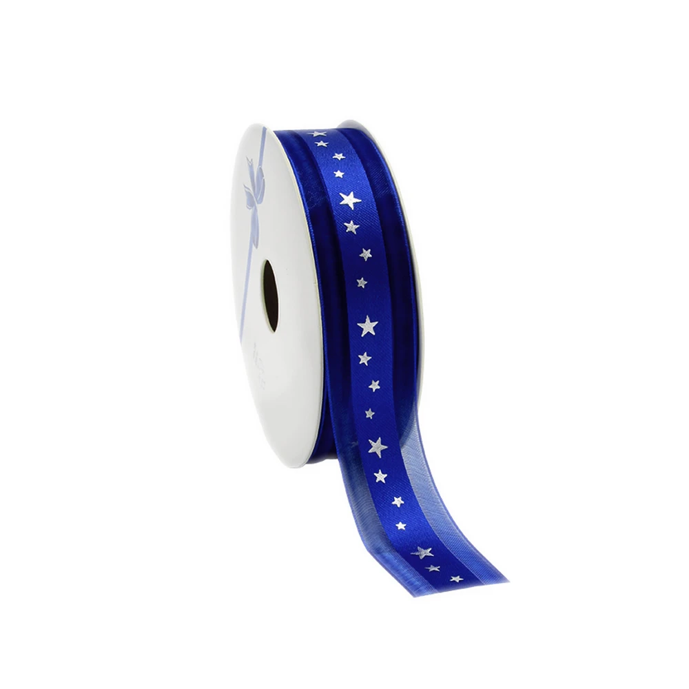 Organza satijn stars blauw 25 mm (20 meter) 