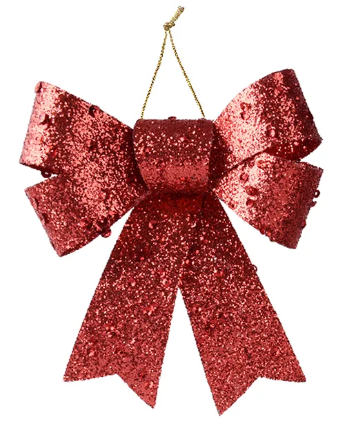 Decoratie strikje glitter rood 11 cm (1 stuk)