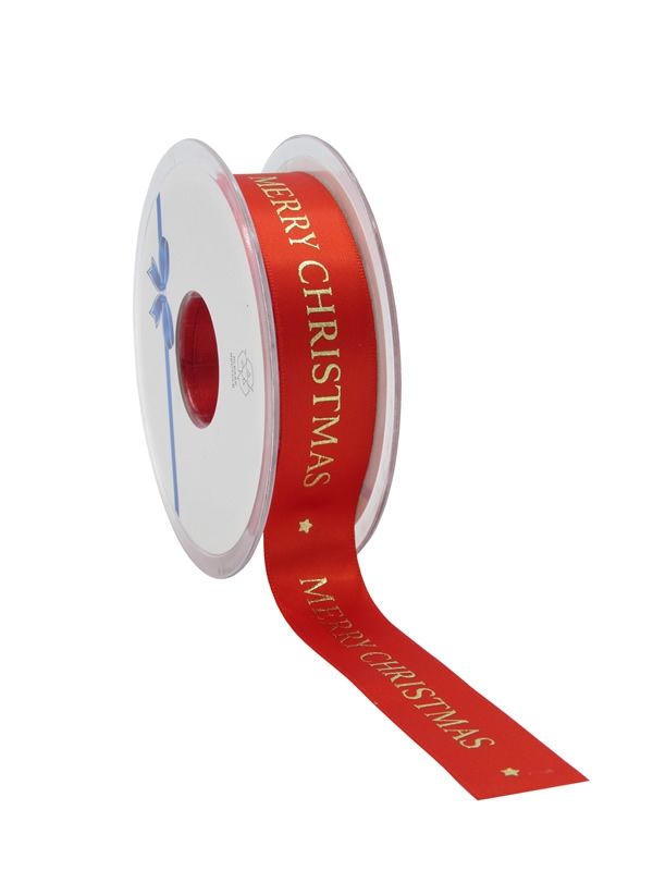 Cadeaulint Merry Christmas rood 23 mm (25 meter)