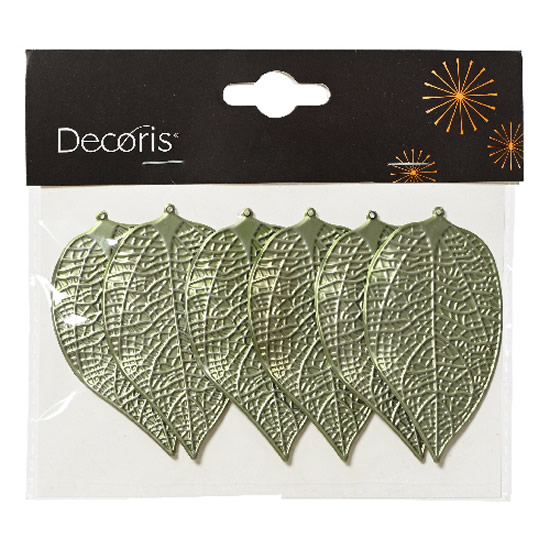 Decoratie bladeren metaal groen 6 cm (6 stuks)