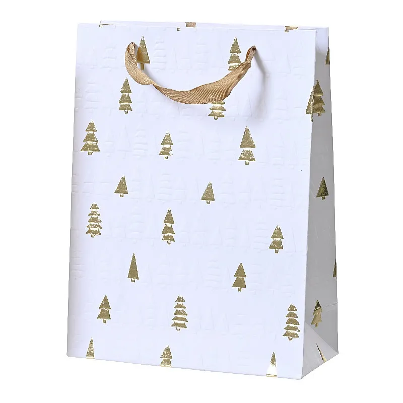 Kersttasjes kerstboom wit goud 26 x 10 x 32 cm (6 stuks)