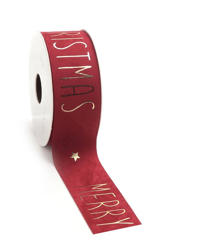 Cadeaulint merry christmas velvet rood 40 mm (5 meter)