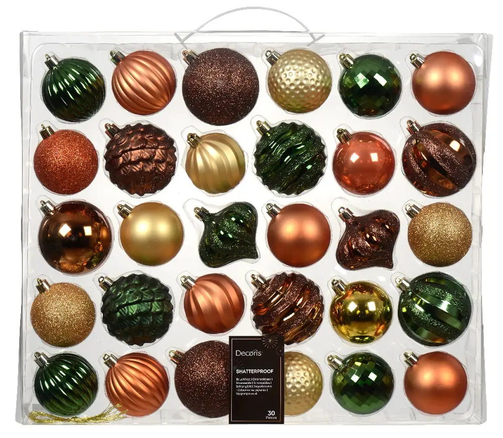 Kerstballen set goud groen bruin (30 stuks)