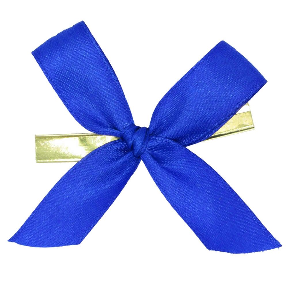 Satijnen strikje met clip royal blauw 6 x 6 cm (50 stuks)