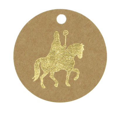 lof kennisgeving legering Cadeaukaartje paard van Sinterklaas rond 5 cm (50 stuks)