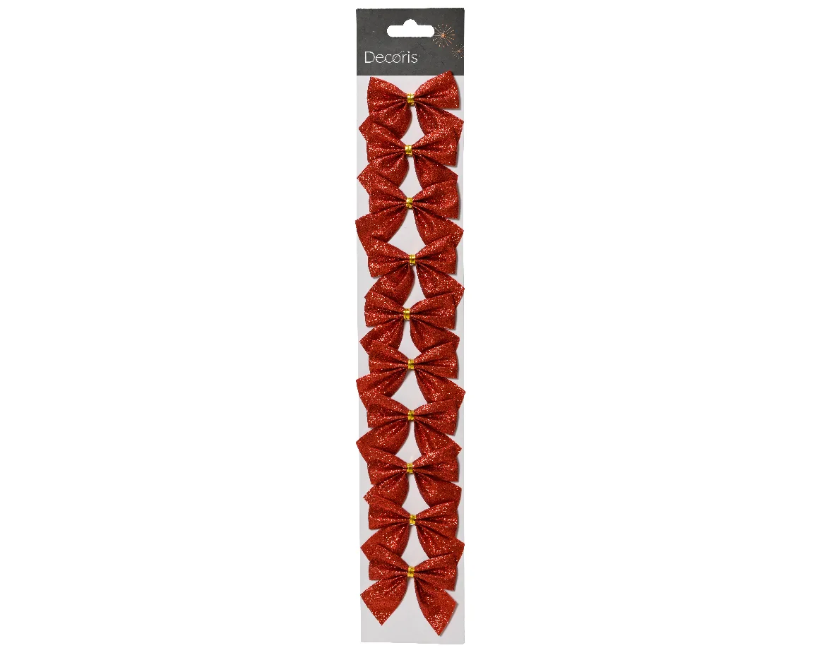 Strikje met clip glitter rood 6 cm (8 stuks)