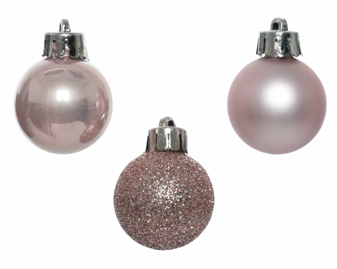 Poederroze kerstballen 3 cm assorti (14 stuks)